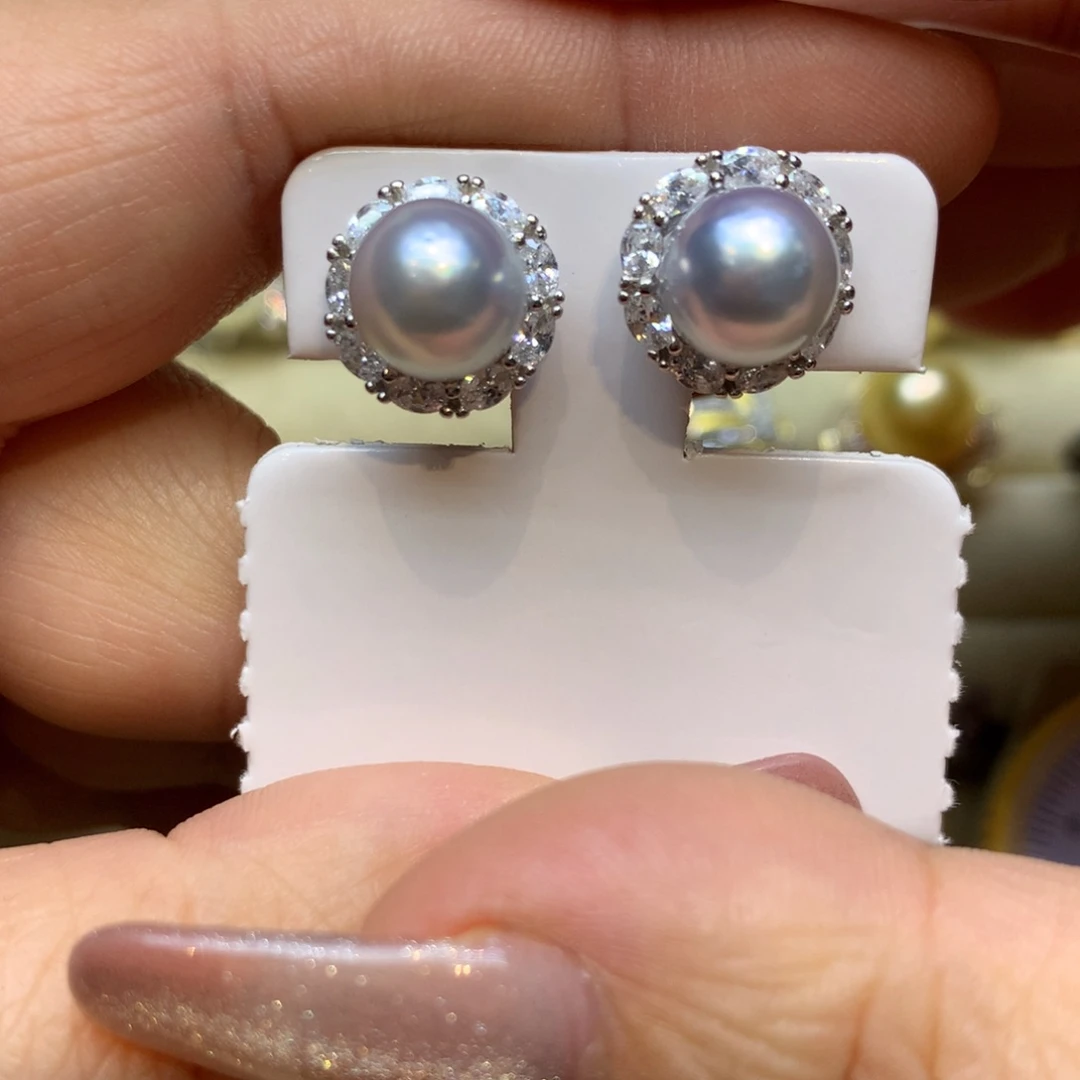 银S925镶嵌耳饰海水珍珠