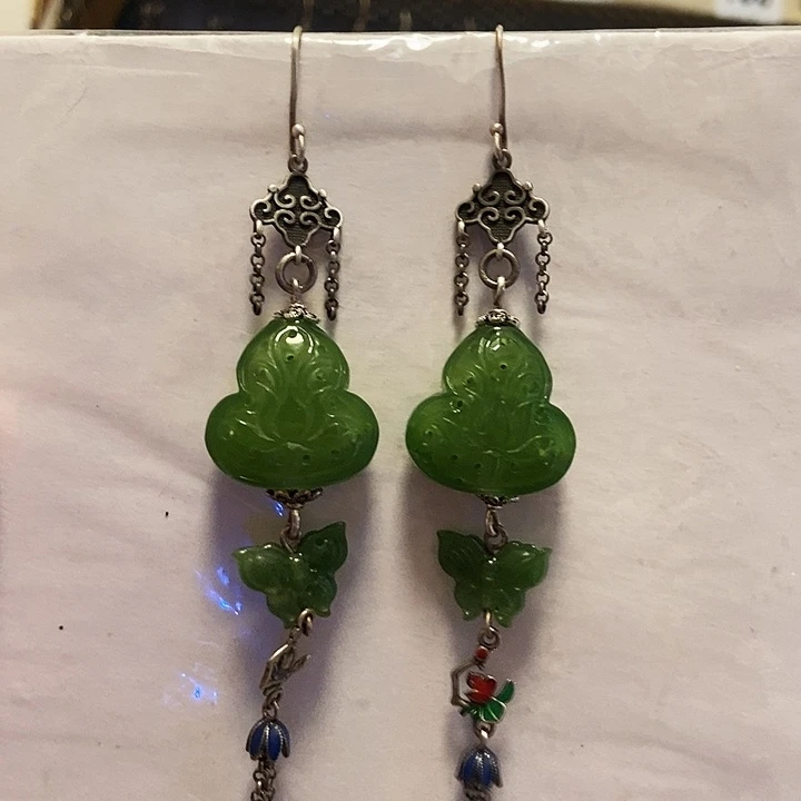 淡***茶和田玉银S925镶嵌耳饰和田玉