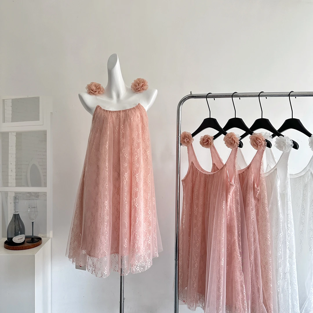 Hotdog 热狗很辣月光芭蕾纯欲仙气飘飘花朵网纱吊带裙连衣裙