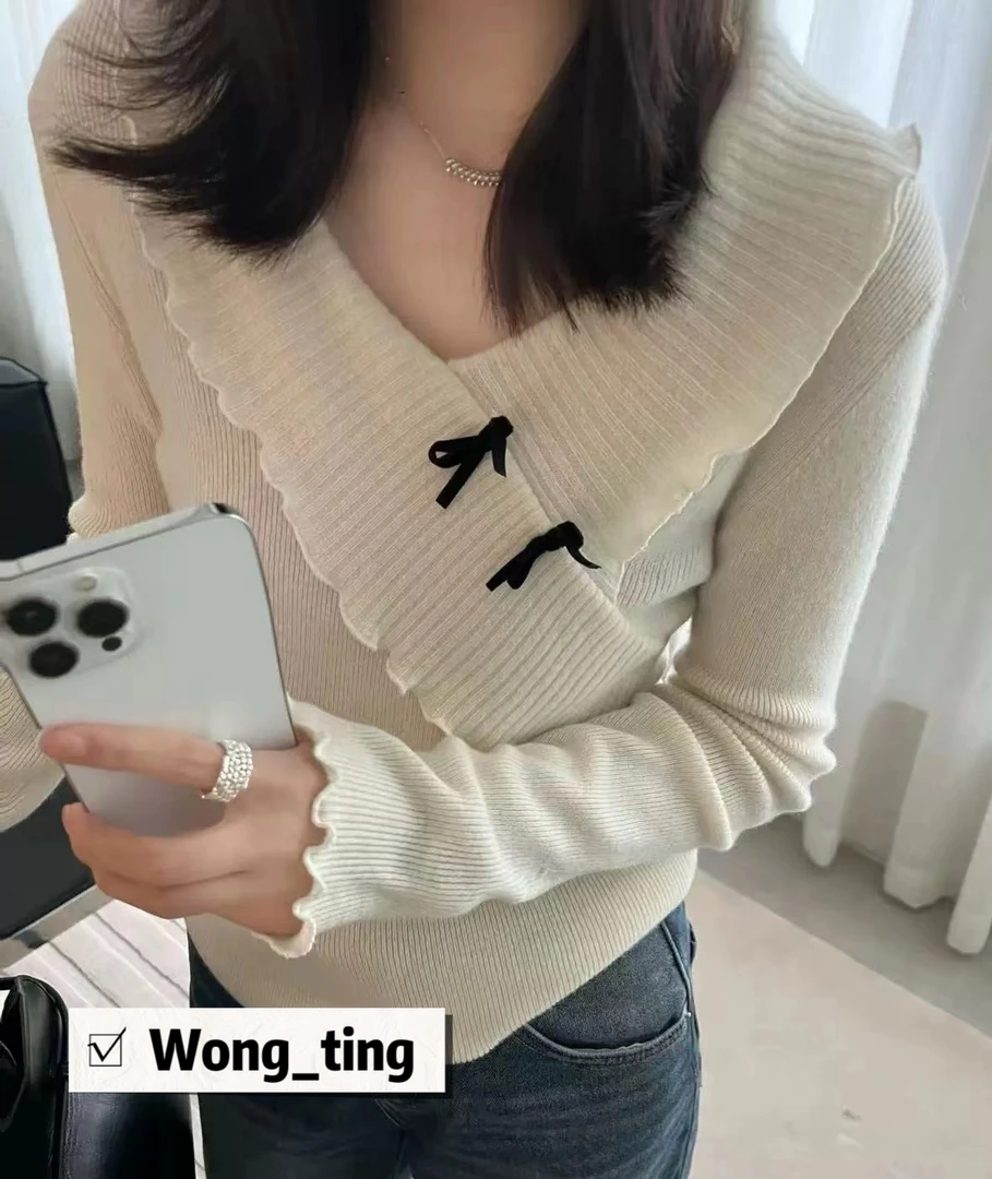 【W_ting】冬日新款四色蝴蝶结少女的梦羊毛衫12277
