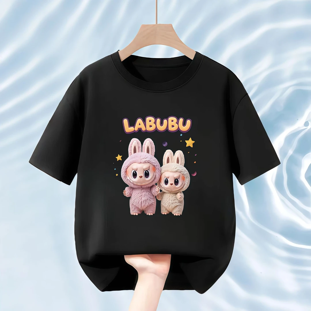 拉布布童装印花短袖T恤儿童洋气纯棉衣服男童女童宝宝潮流圆领夏