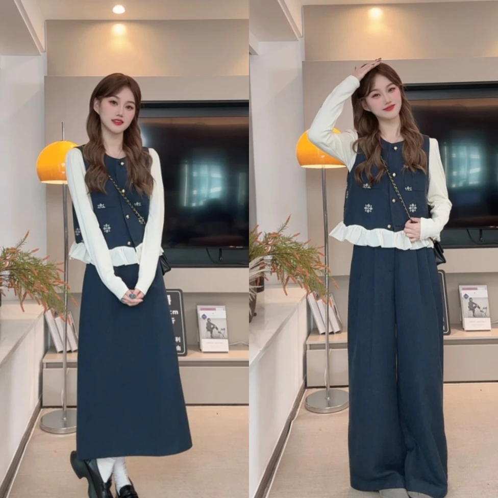 2025新款韩系小香风打底马甲半身裙3151女秋时尚名媛风减龄三件套