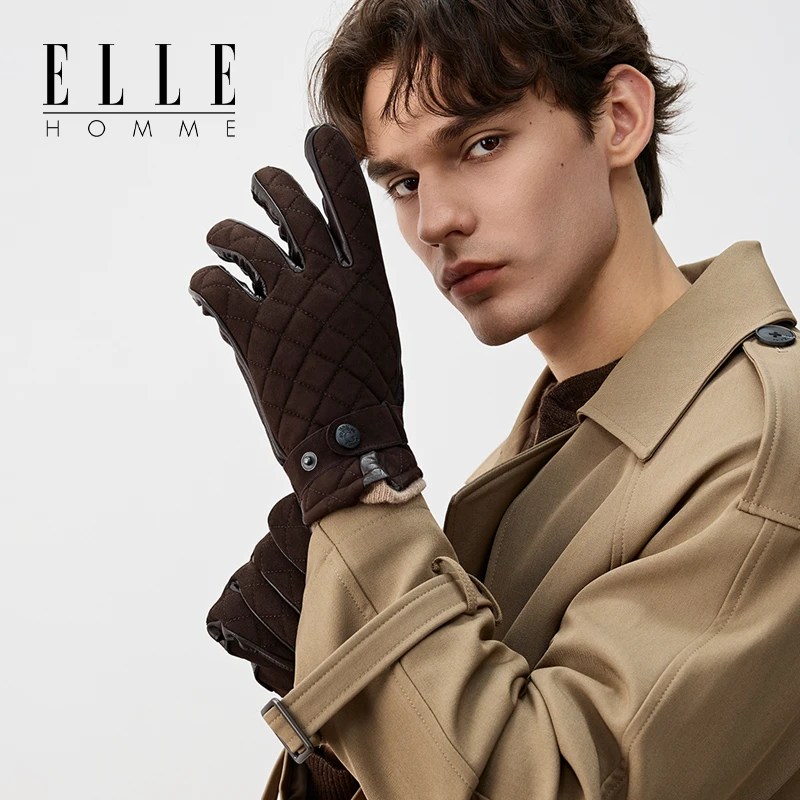 ELLE HOMME【专属】男士真皮分指手套秋冬保暖羊毛内里20WE31007