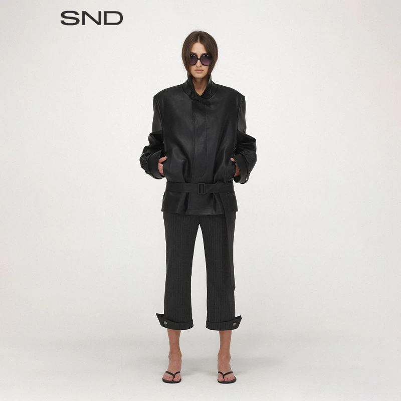 【SAUMPLE STUDY SYMP 设计师品牌】SND AW25 廓形宽肩翻领皮衣