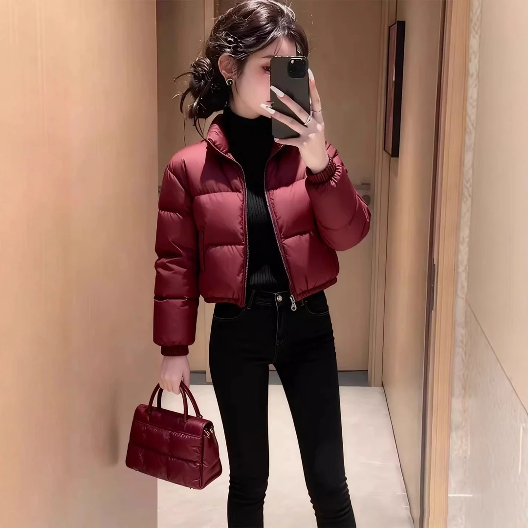 今年流行保暖红色短款羽绒棉服女小个子立领拉链显瘦时尚棉服外套
