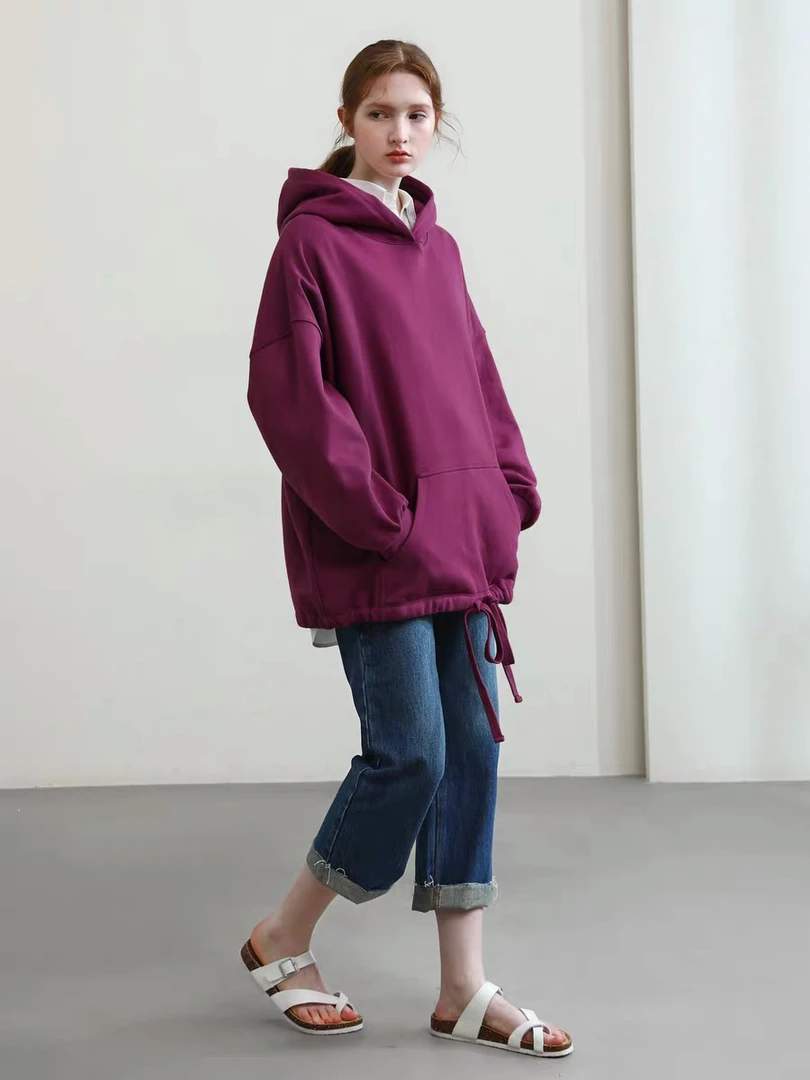 福利款NO退NO换 时尚大方美式复古休闲宽松卫衣女纯色遮肉连帽