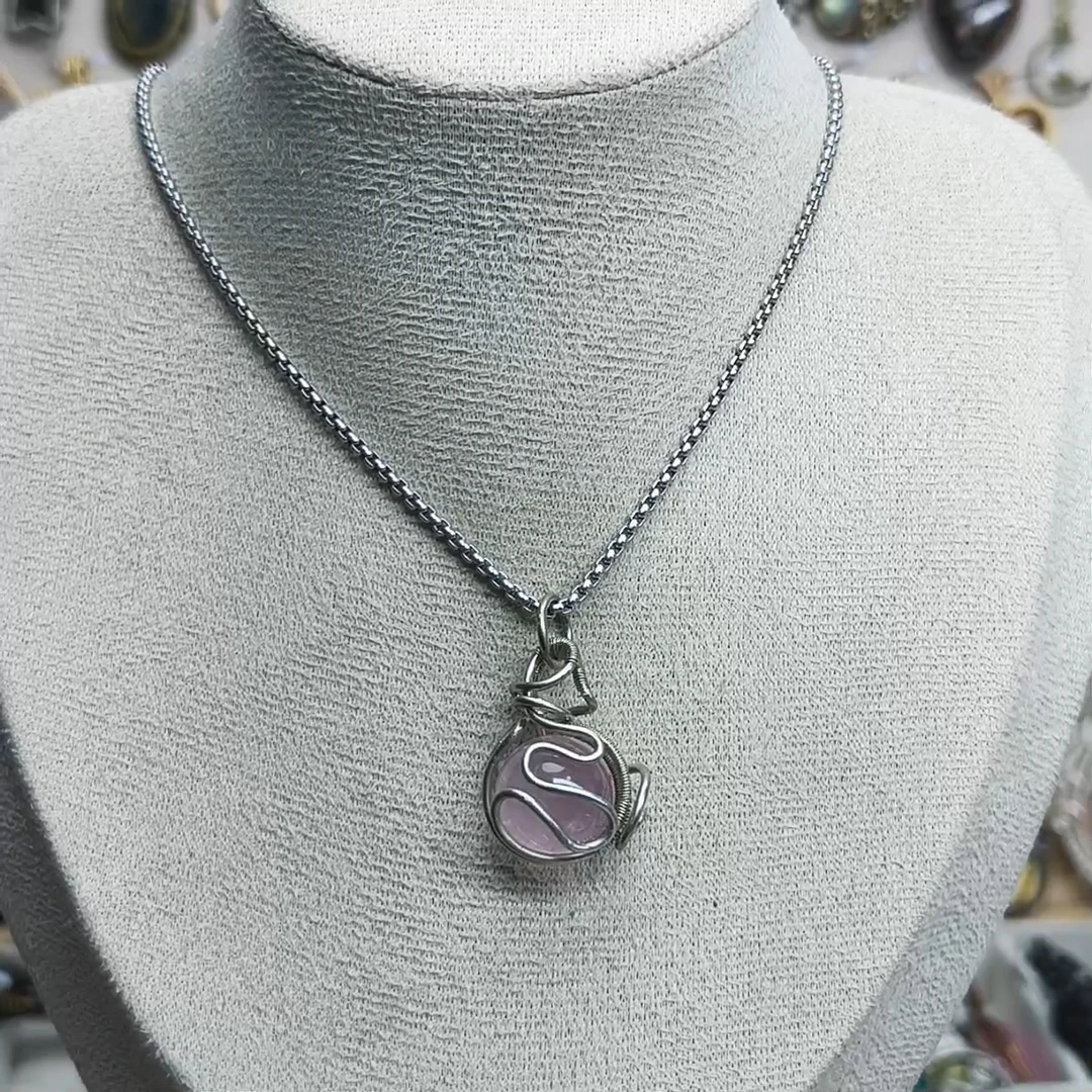 铜吊坠 手工绕线白铜吊坠粉色球球