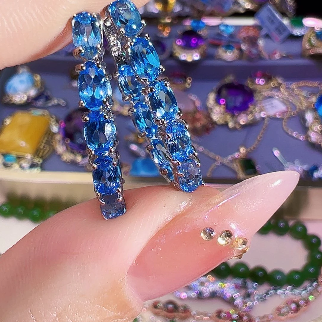 银S925镶嵌耳钉托帕石