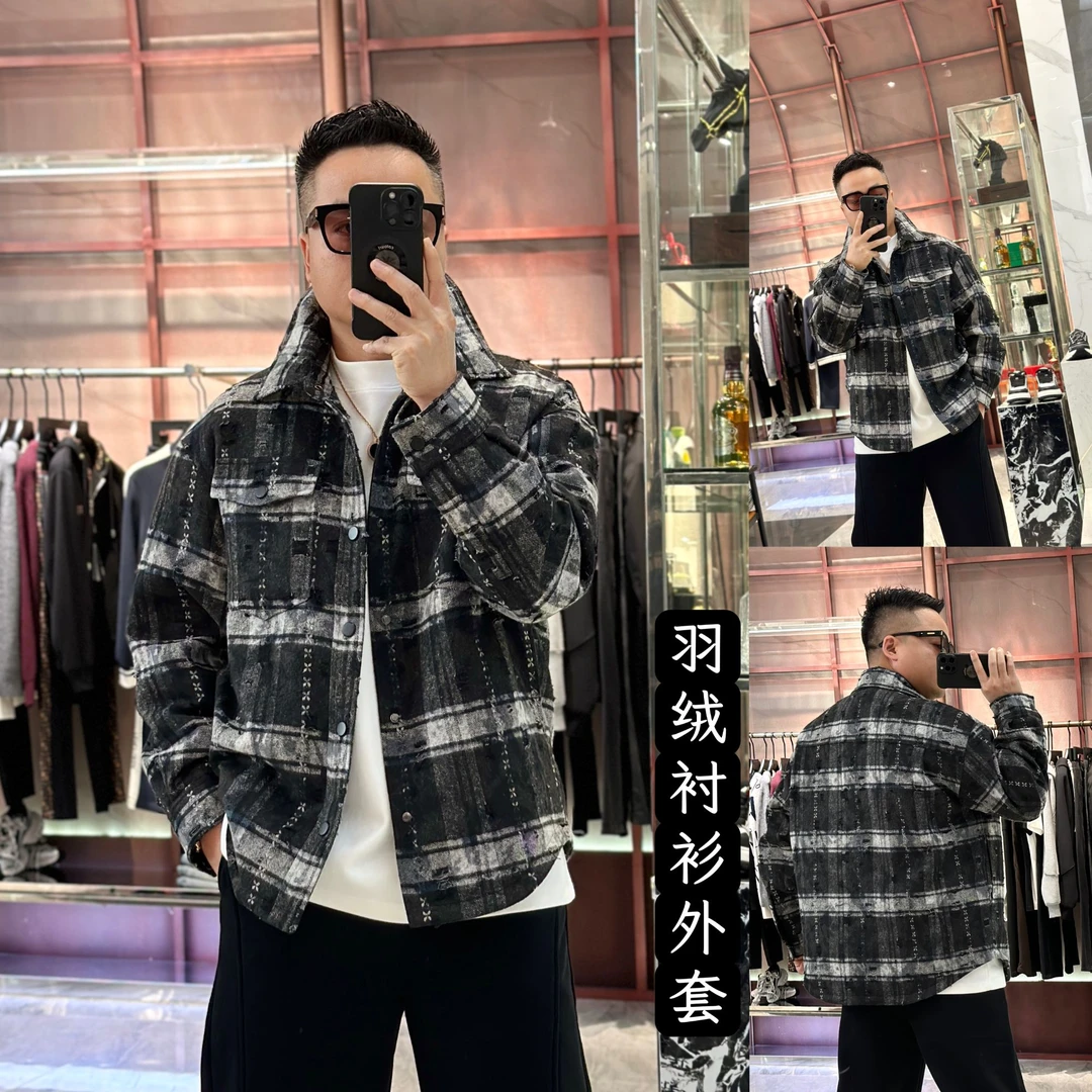 <发现者fxz>冬”做旧做破“复古巴家同款时尚衬衫型羽绒服3-98051