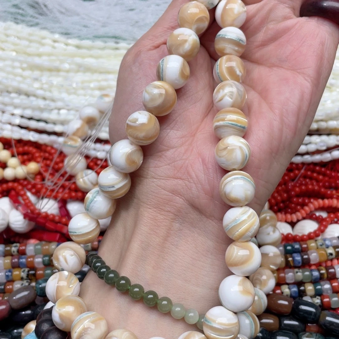 玛瑙/玉髓合金珠宝半成品一条14mm绿螺