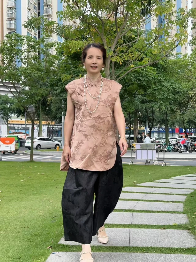 新中式时尚无袖唐装常规款薄款提花花纹上衣复古国风半身裙碎花