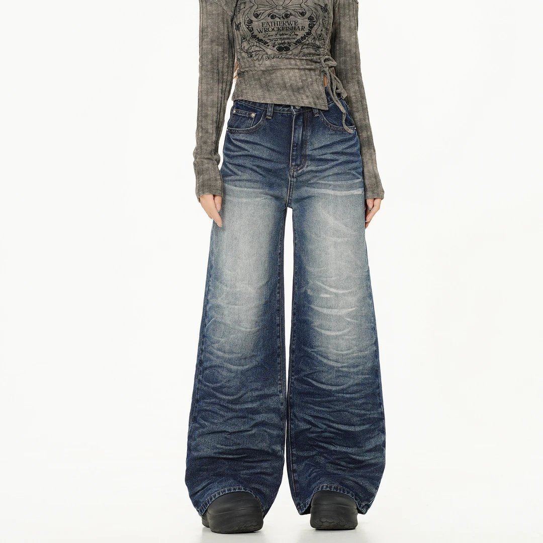 牛仔裤女款爆款2025新款复古宽松拖地裤慵懒百搭阔腿牛仔裤