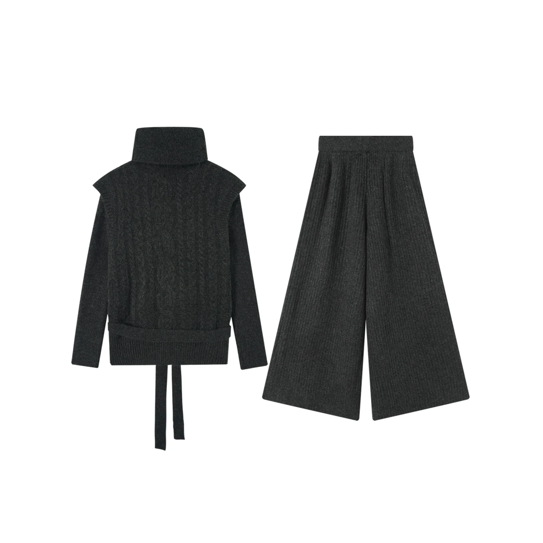 IAMCPLUS 2025AW 韩版宽松显瘦针织马甲阔腿裤两件套装女秋季新款