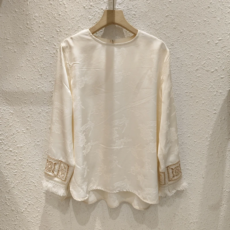 2025年春季新款提花新中式国风精致刺绣长袖衬衫女设计感小众上衣