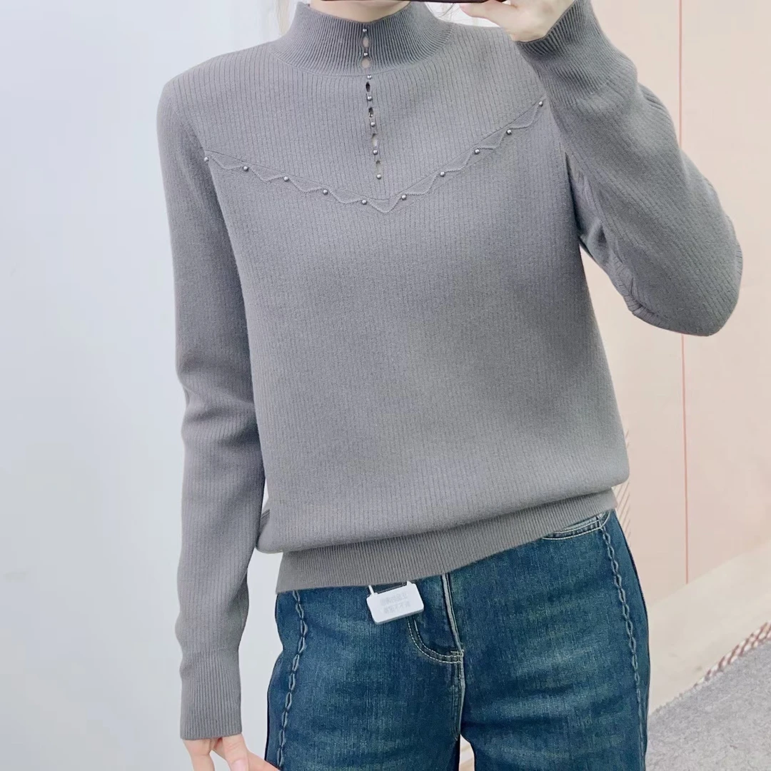 907秋季新品一体绒韩版百搭显瘦柔软套头重工针织衫F3清