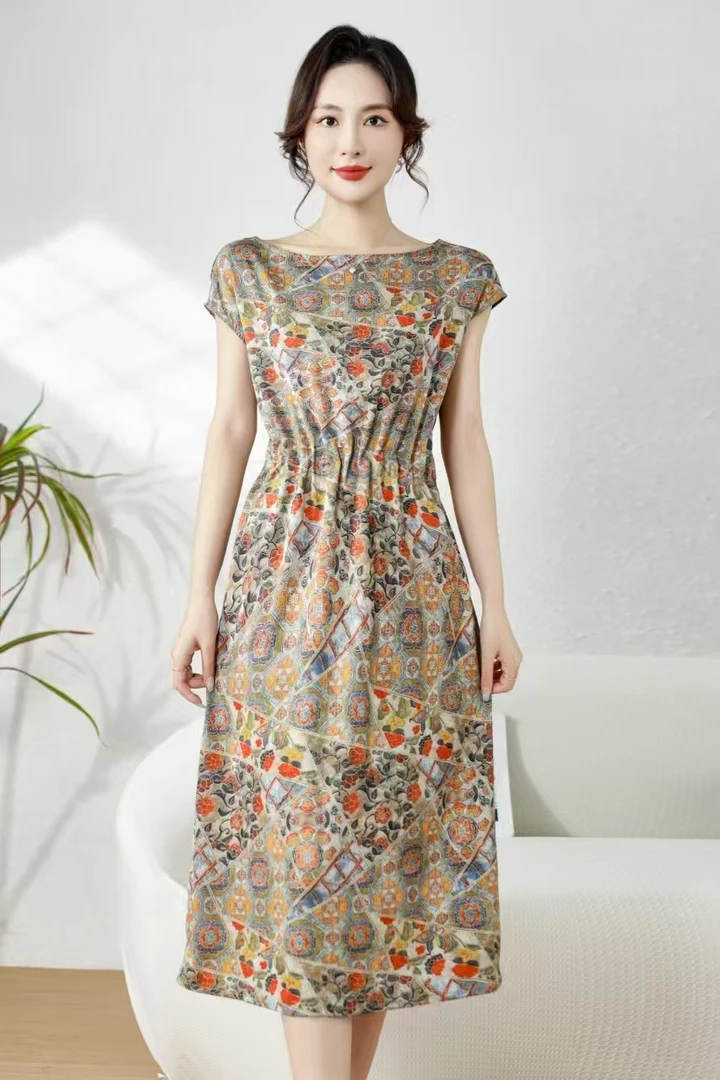 1058百花裙妈妈装高妈妈装洋气显瘦气质女装连衣裙