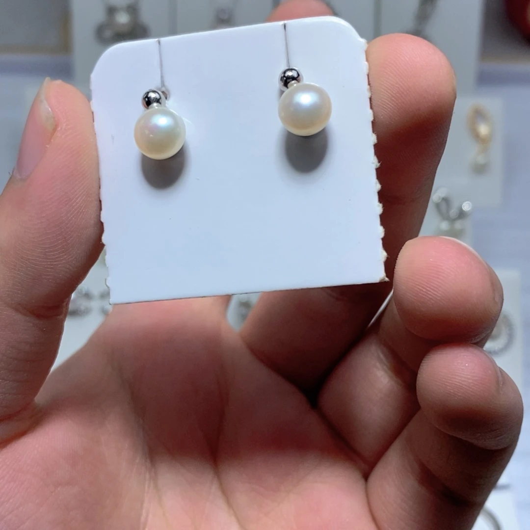 淡水珍珠银S925镶嵌耳饰