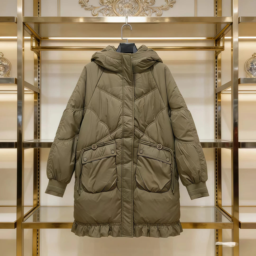 K45咖色中长款羽绒服女士