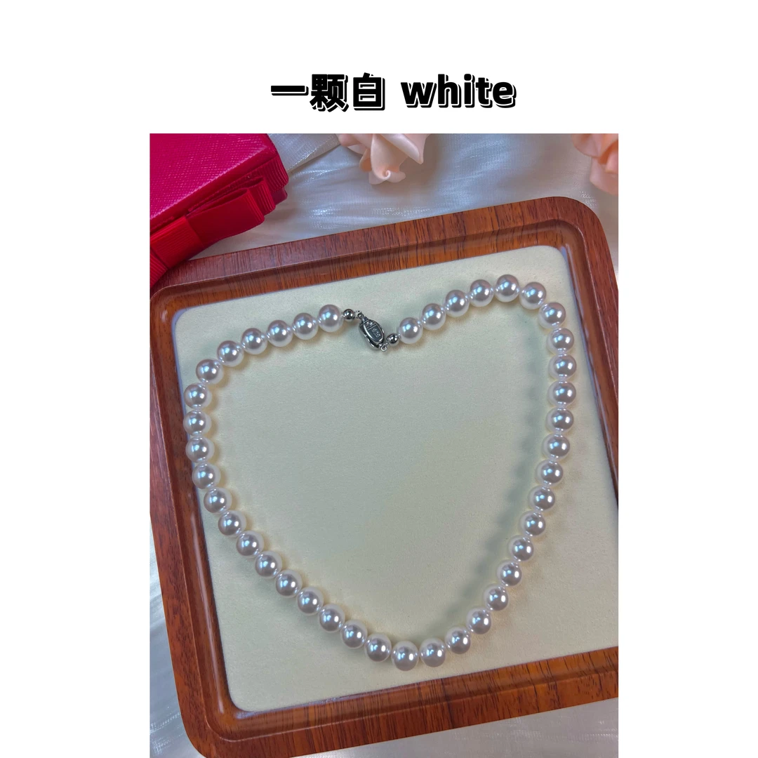 非金属仿水晶项链 一颗白珍珠项链  仿水晶珍珠正圆澳白色925银