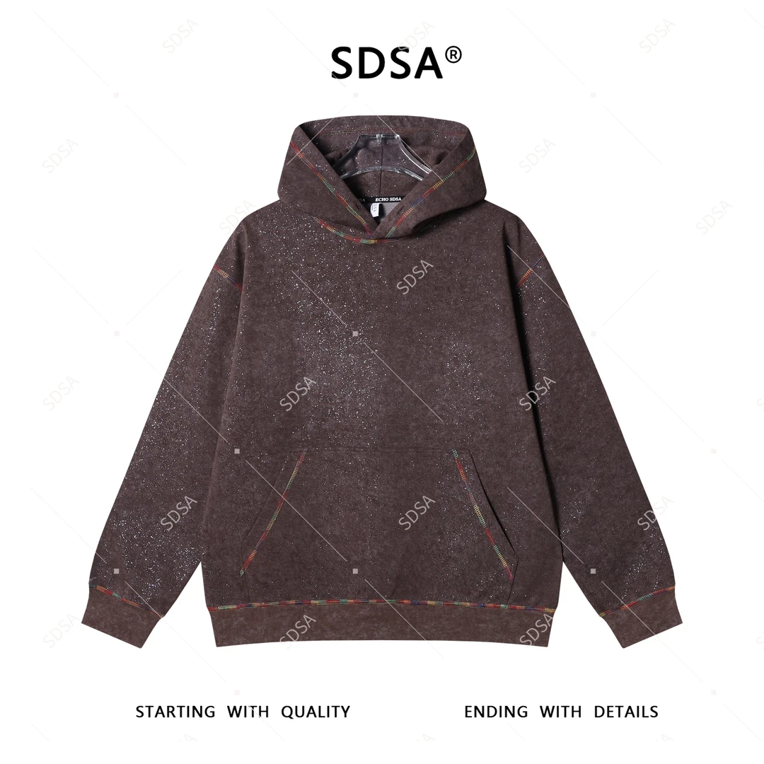 SDSA男士秋冬新款轻奢痞帅男装美式彩色缝线满天星连帽卫衣复古