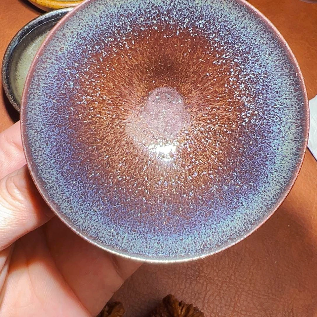 茶盏柴烧建窑建盏超薄胎全包釉蓝毫斗笠