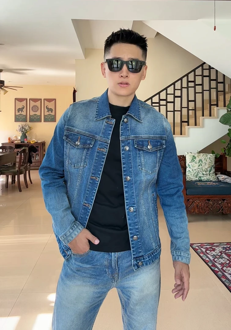 四季款欧美潮流微弹牛仔外套男休闲单排扣翻领高品质男式牛仔夹克