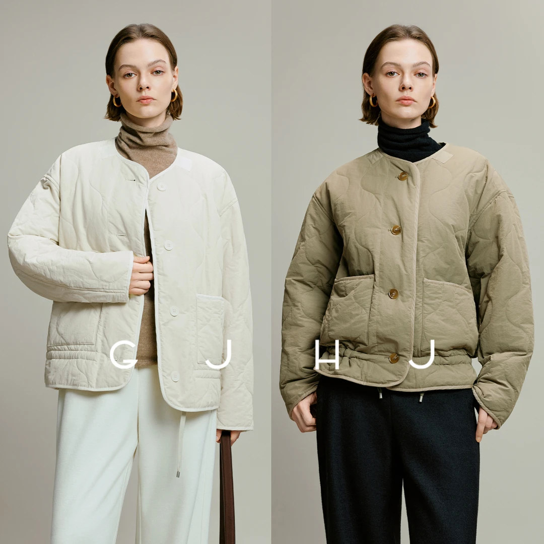 gjhj3M新雪丽圆领棉服 葫芦绗缝抽绳保暖宽松显瘦冬休闲短款外套