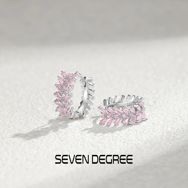 七度 925银合成锆石耳饰 耳环女麦穗粉锆温柔耳扣小巧精致风耳圈