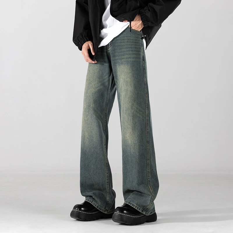 2025春夏复古微喇牛仔裤男潮流水洗显瘦cleanfit美式宽松直筒长裤