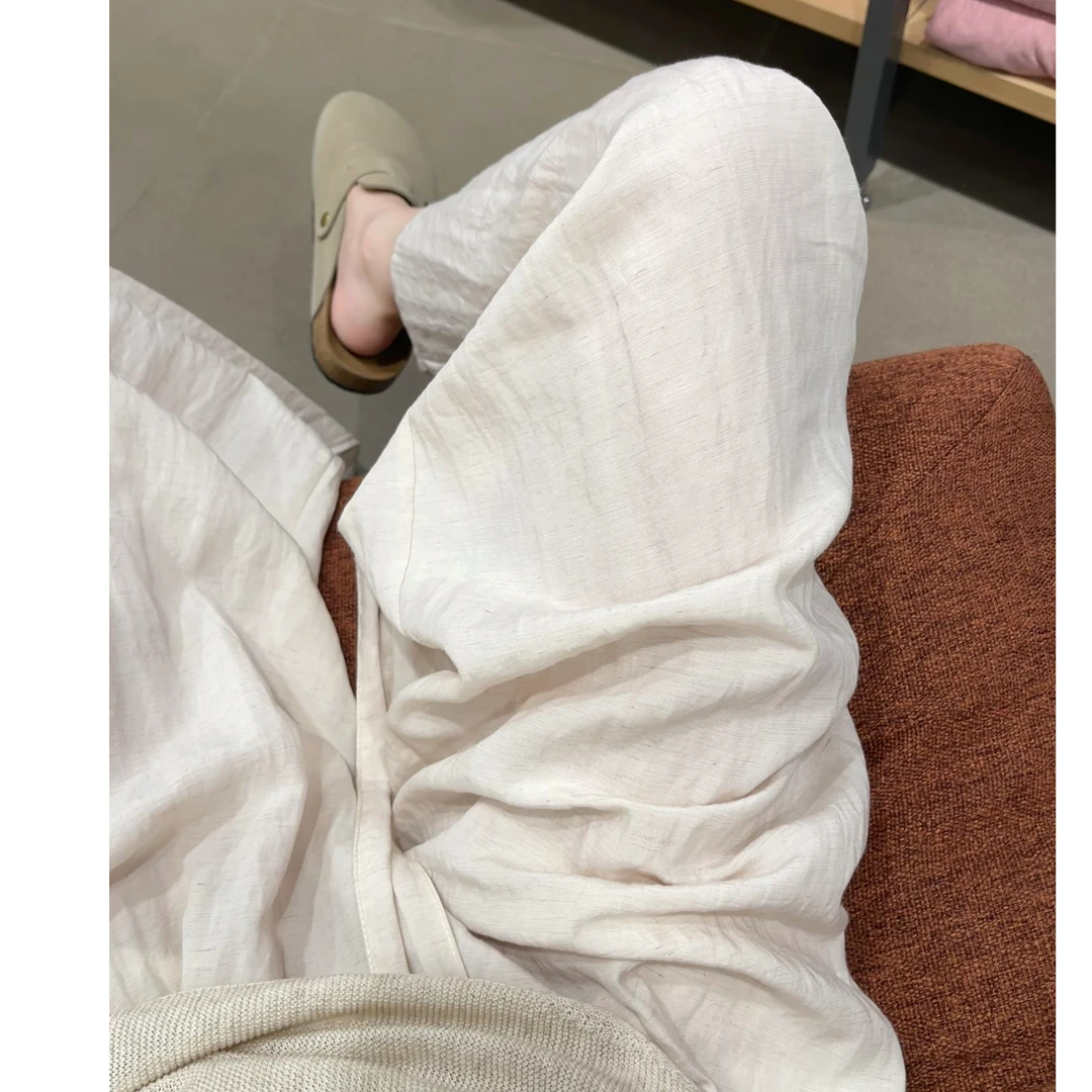 鑫鑫同学【呼吸亚麻裤】天丝亚麻休闲裤夏季百搭慵懒显瘦弯刀长裤