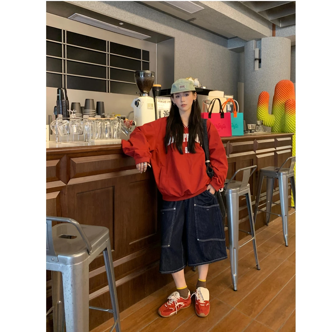 杨九七 夏季复古美式宽松五分裤中性休闲时尚百搭牛仔短裤 90090