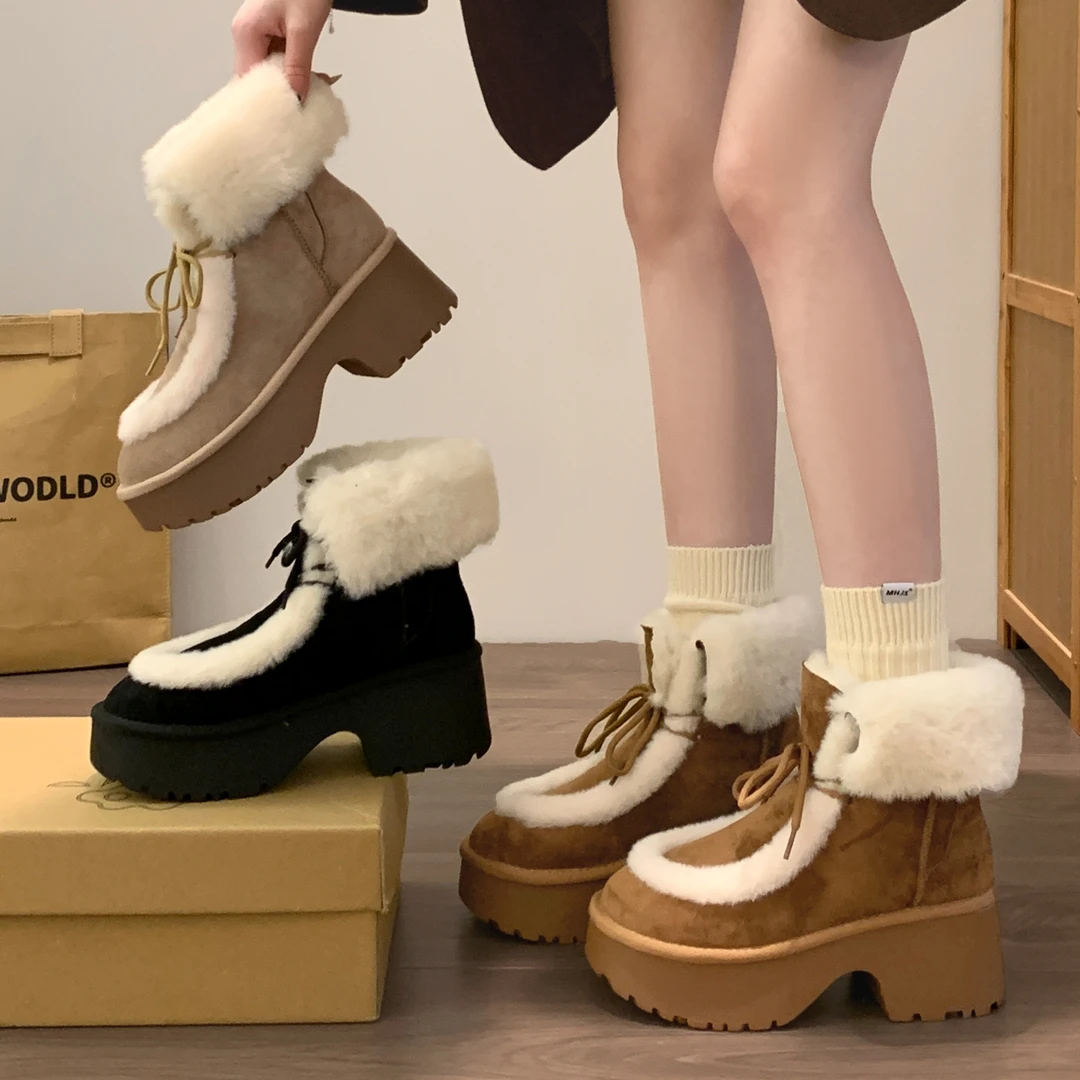 贾不假雪地靴女2025新款秋季毛茸茸洋气爆款加绒加厚保暖厚底棉鞋