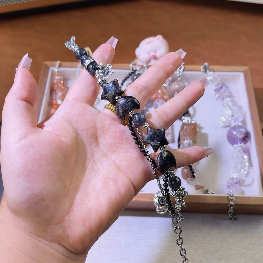 水晶手链银S925镶嵌黑龙井