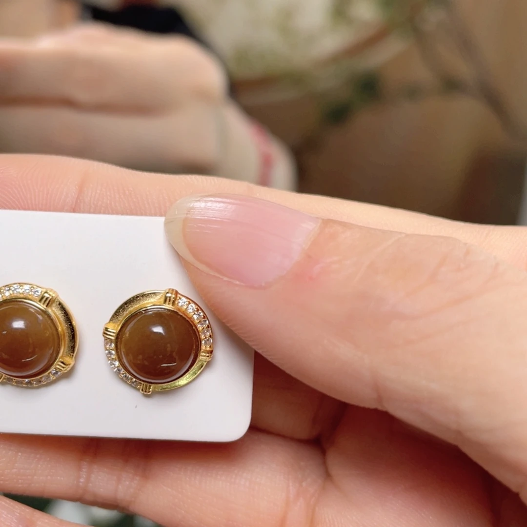 笛***子银S925镶嵌和田玉耳饰