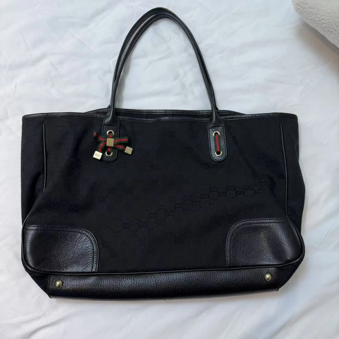 95新 GUCCI/古驰 古驰黑色老花托特包
