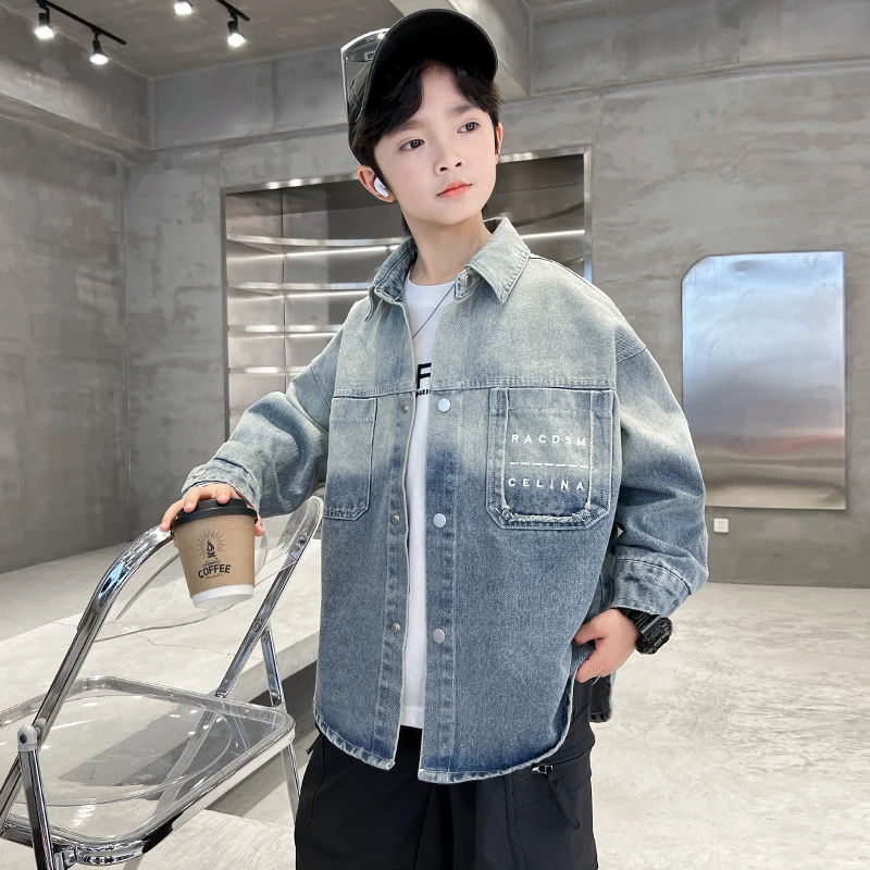 男童春秋款衬衫2025新款外套中大儿童酷帅男孩潮【A5009