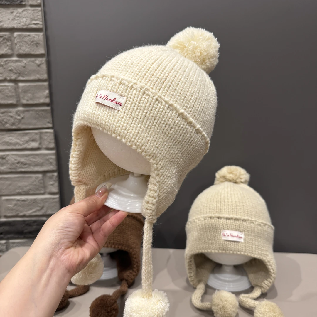 儿童帽子秋冬可爱毛球护耳帽男女童保暖防寒加厚针织帽宝宝毛线帽