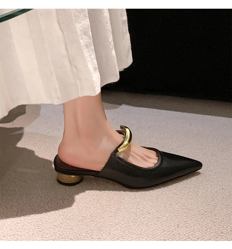 【气质休闲】高品质月牙金属穆勒跟拖