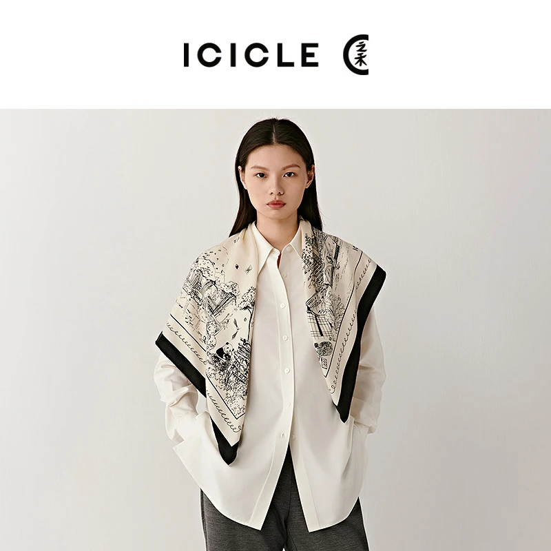 ICICLE之禾丝羊绒城市街景围巾1328