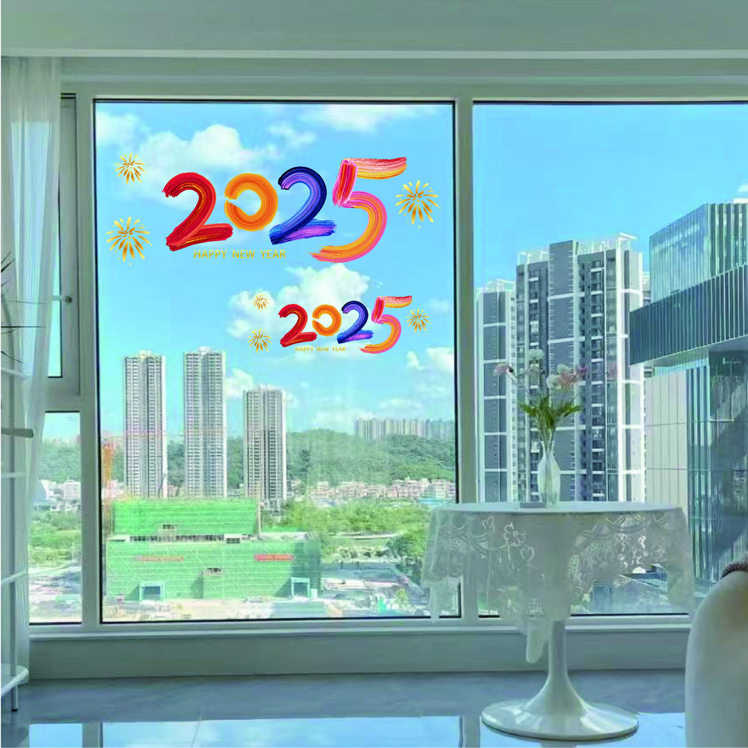 2025艺术字新年贴纸静电贴防尘不掉春节氛围感贴纸