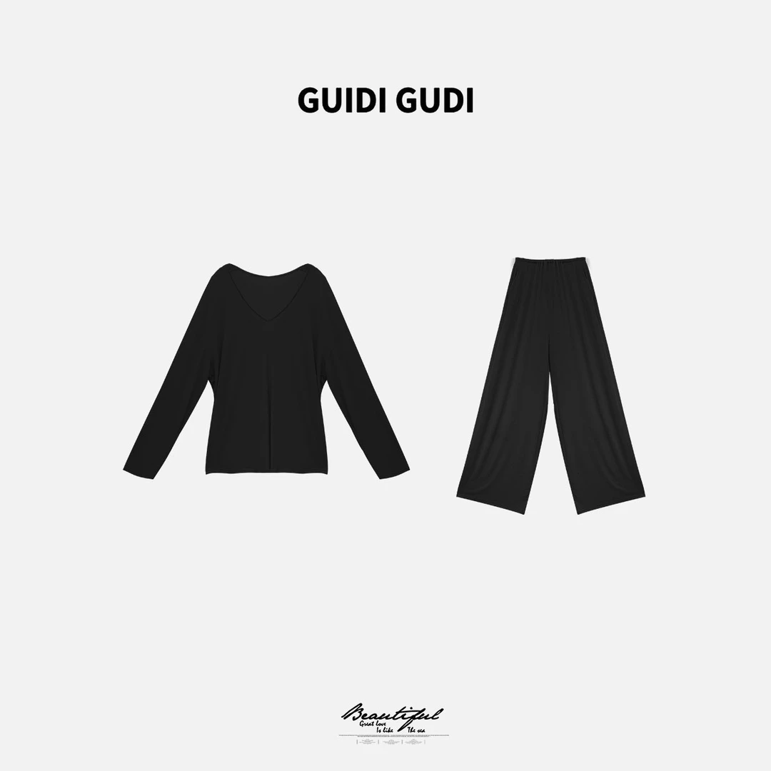 GUIDI GUDI【丘比特】黄加蓝两件套T恤+休闲裤套装