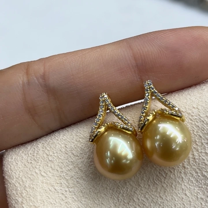 银S925镶嵌耳饰海水珍珠10-11mm