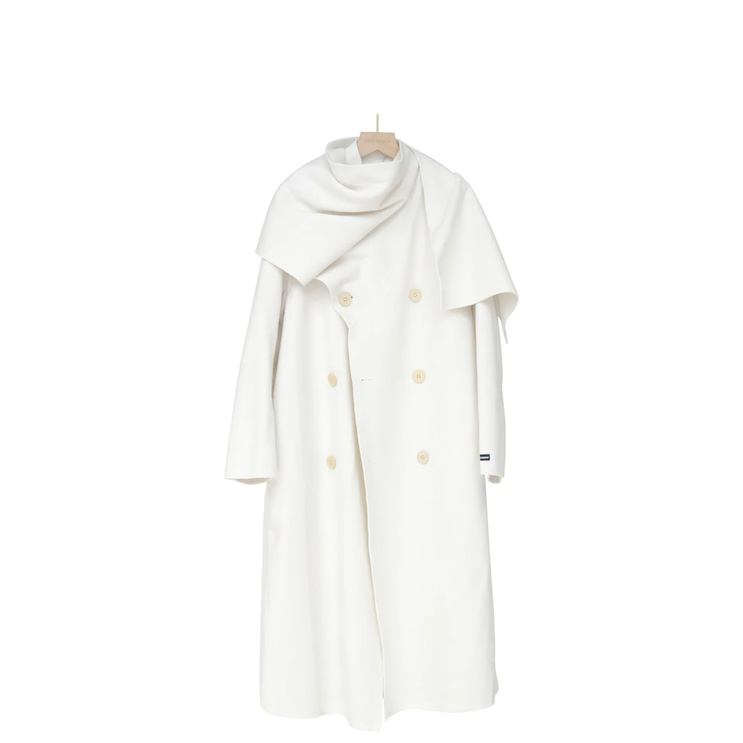 高端定制设计师款围巾领秋冬羊毛大衣衣长112蔷薇恋人大衣