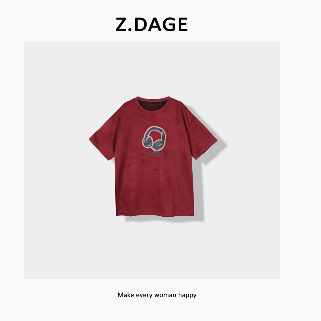 Z.DAGE'抽象耳机‘街头时尚潮牌百搭感夏季T恤-L68315