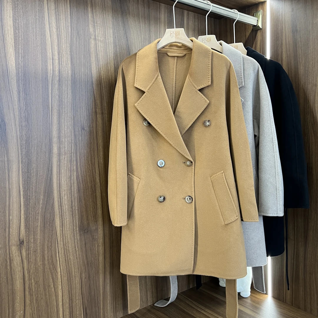 经典801款100纯羊绒双面尼大衣女士中长款慵懒风羊绒外套