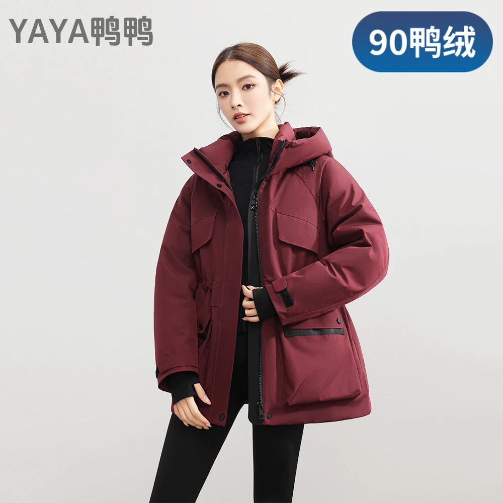 YAYA/鸭鸭秋冬新款户外时尚女士连帽防风派克休闲宽松保暖