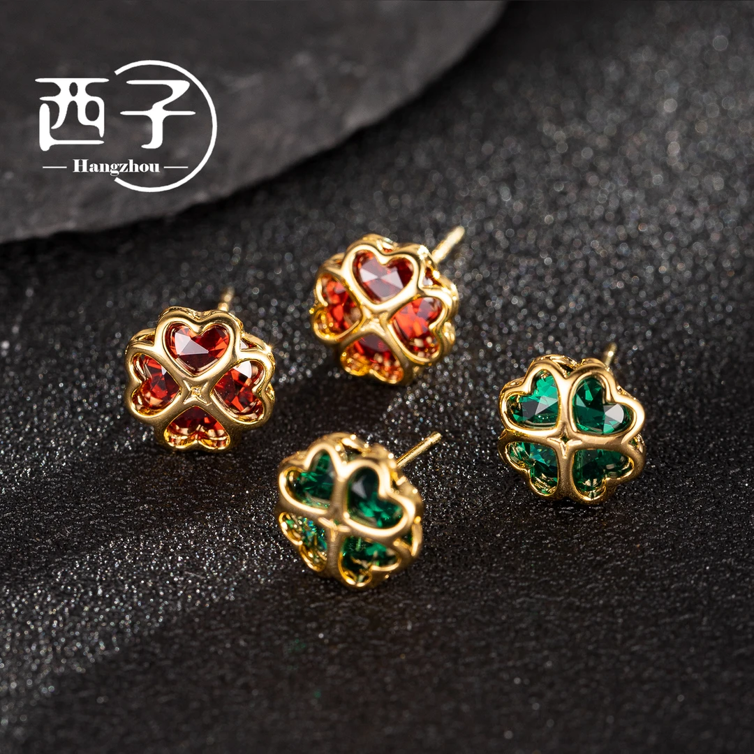 西子饰品镀18K【镂空花朵耳钉】30岁-50岁上档次耳环气质款S925银针