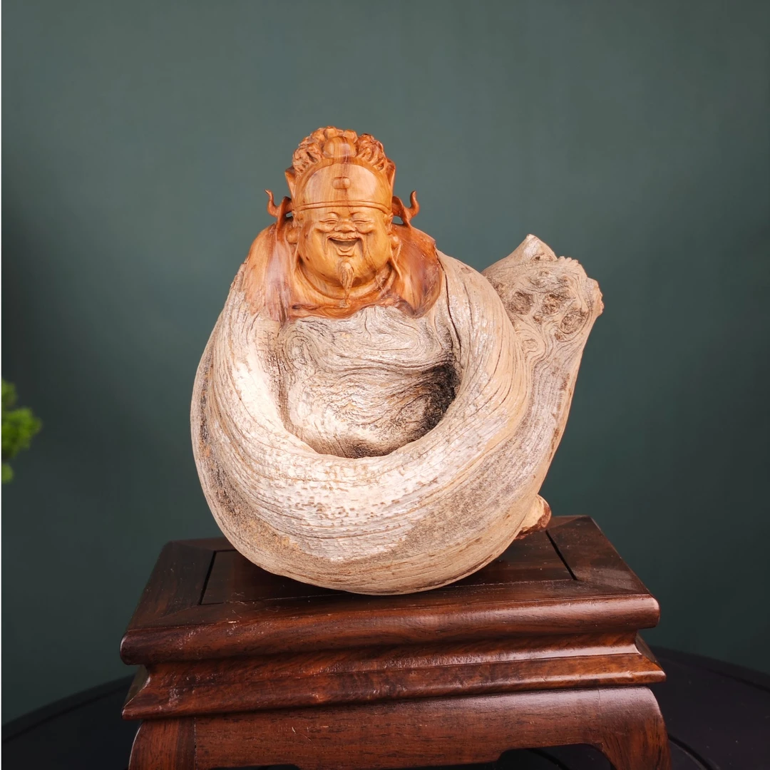 崖柏手雕摆件《聚宝财神》