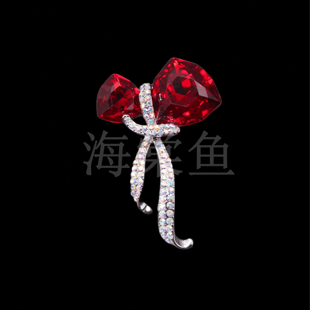 铜合金仿水晶胸针 时尚气质百搭红色蝴蝶结胸针5222
