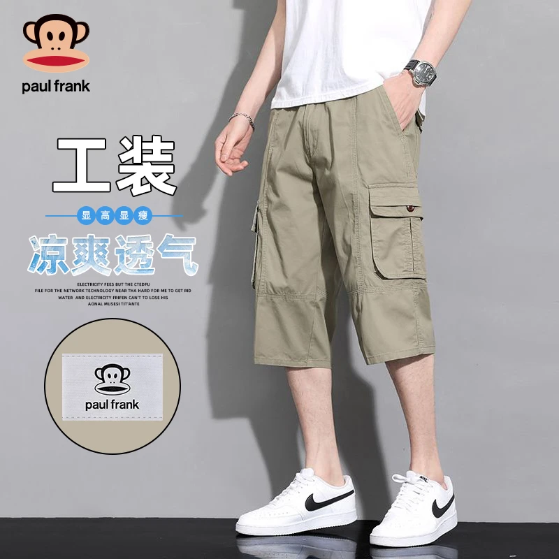 大嘴猴夏季薄款休闲短裤男士潮牌宽松直筒中裤潮流夏天工装七分裤